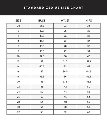 Standard US size chart for chinese cheongsam qipao, full bust waist hips measurements for regular and plus sizes