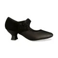 Black 1920s Chinese Era Replica Cheongsam Leather Shoes, classic mary jane qipao shoes with vintage hollow out detail