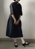 Black 1920s replica cheongsam leather shoes styled with traditional republic of china cheongsam outfit