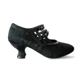 Black Republic of China vintage style qipao shoes, 1920s replica floral jacquard leather kitten heel cheongsam shoes with classic cutouts