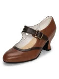 Genuine leather 1920s vintage Mary Jane cup heel high heel shoes, two-tone brown design, classic retro silhouette perfect for cheongsam outfits