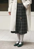 Emerald green Margarita 1920s vintage schoolgirl leather Qipao shoes styled with a light wool coat and plaid midi skirt, ideal for vintage cheongsam or preppy retro everyday outfits.