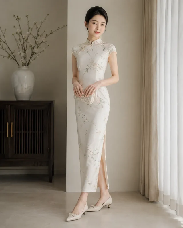 Comfortable nude kitten heels, all-day wear shoes for elegant long cheongsam