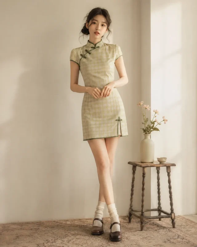 Retro Mary Jane shoes, youthful casual shoes to wear with short plaid cheongsam