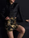 Ink Black Tiger Jacquard High Waist A-Line Short Skirt - Image 7