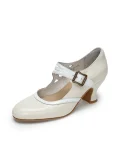 White genuine leather 1920s vintage Mary Jane cup heel high heel shoes, sleek retro silhouette ideal for cheongsam and vintage formal wear