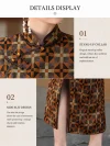 Details display of women's Old Shanghai checkered printed long cheongsam (qipao dress). This infographic showcases two core features of the classic Shanghai-style cheongsam: 1) the refined stand-up collar with traditional frog buttons, which elevates the neckline and adds timeless sophistication; 2) the elegant side slit design, allowing ease of movement while preserving the vintage charm and flowing silhouette of this checkered qipao.