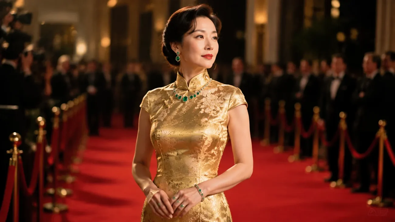 Luxurious gold and yellow qipao dress symbolizing royalty, wealth, and imperial power in ancient Chinese Five Elements color system